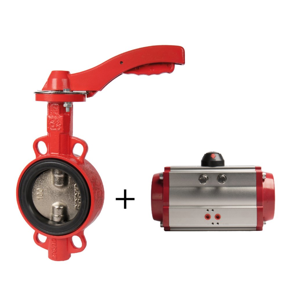 Затвор дисковый поворотный РАШВОРК 201 DN 40-600, PN16 чугунный М/Ф, корпус чугун GJL-250 (GG25), диск нерж.сталь AISI304 (CF8), с пневмоприводом дв.действия РАШВОРК