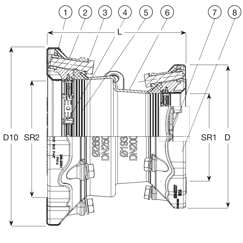 МУФТА SUPA MAXI, ПЕРЕХОДНАЯ, PN16 схема